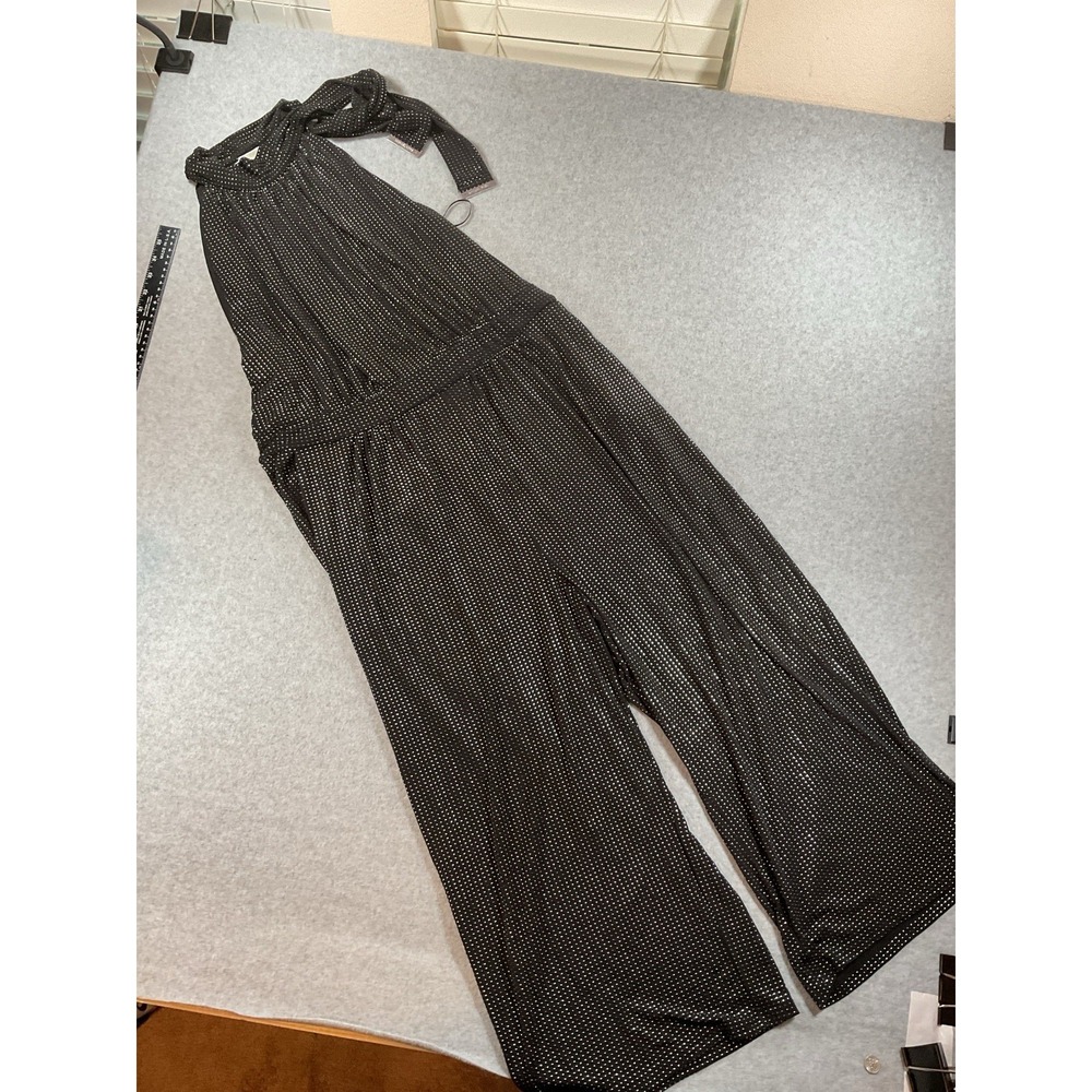 Michael Kors Studded Belt Wide Leg Jumpsuit Black Silver XXL #412